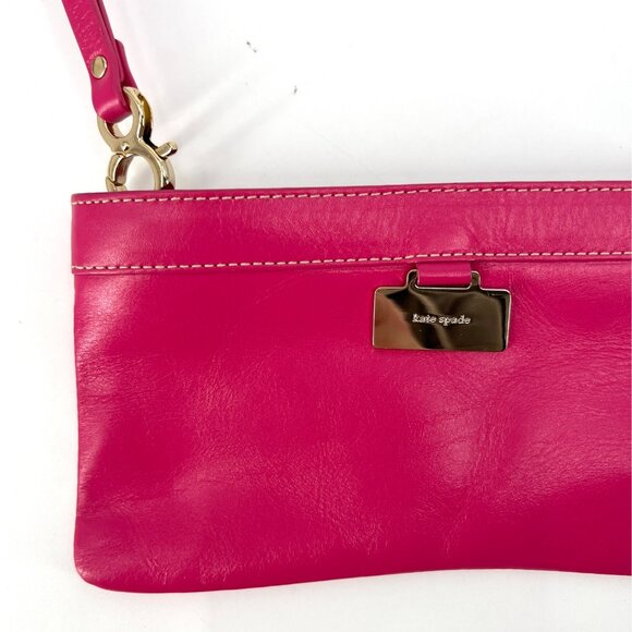 Kate Spade Pink Leather Wristlet Barbie Pink Polka Dot Lining - Picture 2 of 8